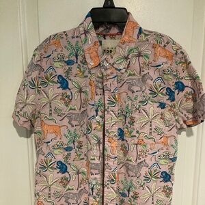 Mini Boden Pink Wild Animal Print Shirt - Boy's - 8-9